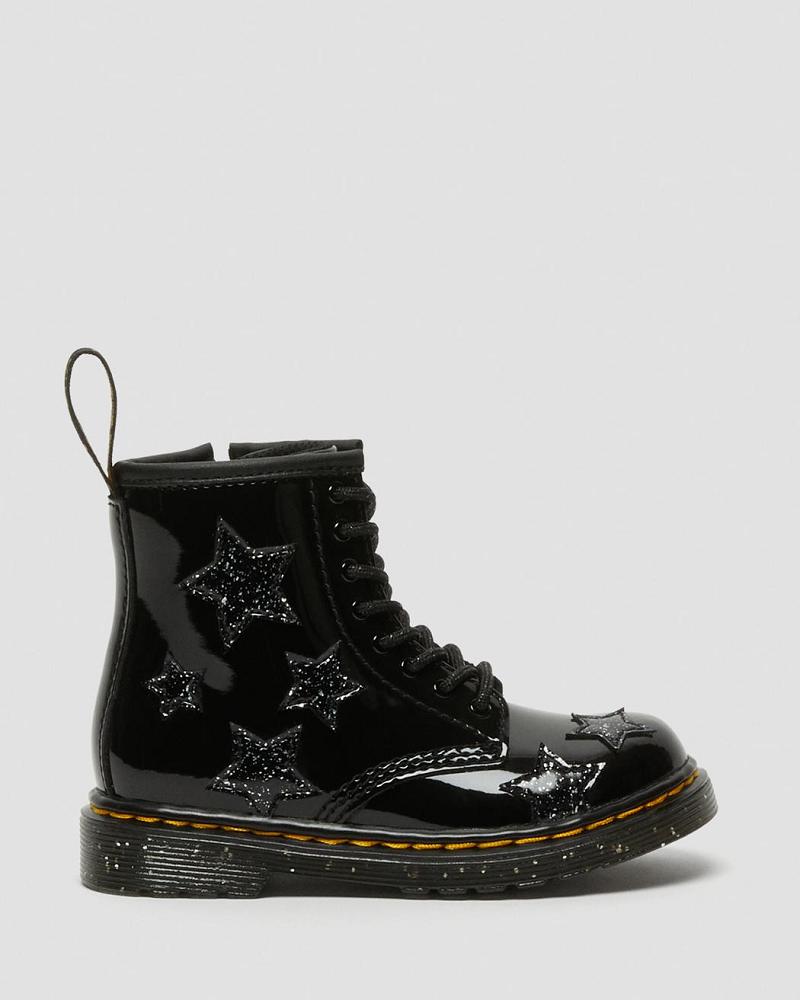 Dr Martens Toddler 1460 Glitter Star Lak Veterlaarzen Kinderen Zwart | NL 12QMA